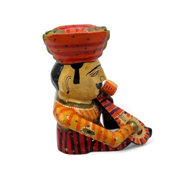 INDIAN MUSICIAN Figurine Sitar Player Wooden Handcrafted India Vintage 6" Tall - Picture 4 of 10